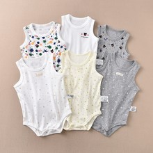 背心连体衣薄纯棉婴幼儿三角包屁无袖哈衣爬服出口日本童装厂家A