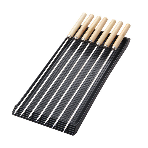 Manufacturer wholesale wooden barbecue skewers with handle stainless steel barbecue needle barbecue fork wooden handle non-magnetic round skewer flat skewer