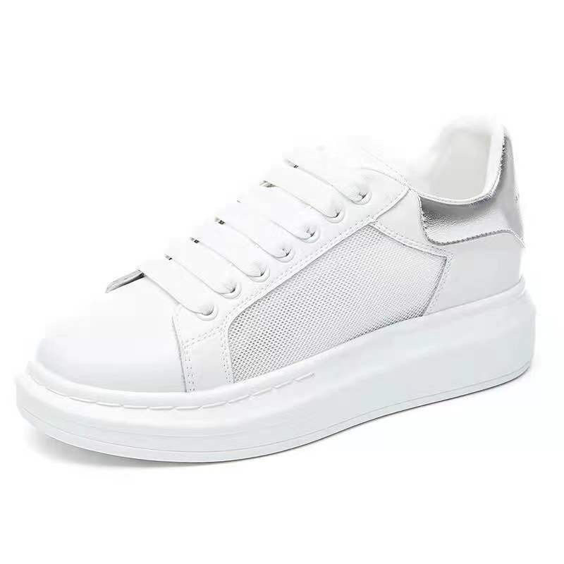 High-End Schnürsenkel mat déckem Buedem, erhéichter Casual Boardschuhe fir Fraen, kleng wäiss Schong_voghion.com