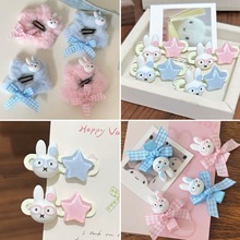 秋季新款白色兔子星星毛绒椭圆bb夹发夹卡通可爱女孩侧边刘海夹子