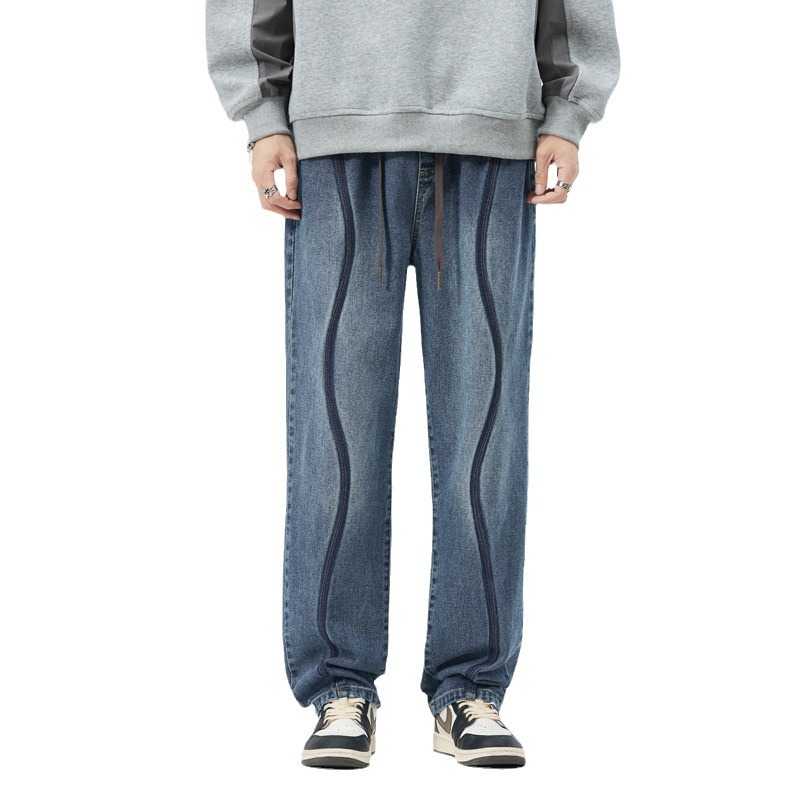 Otoño e Invierno nueva marca de moda jeans de los hombres de la marca americana retro suelta pantalones de pierna ancha de los hombres crujientes Pantalones rectos