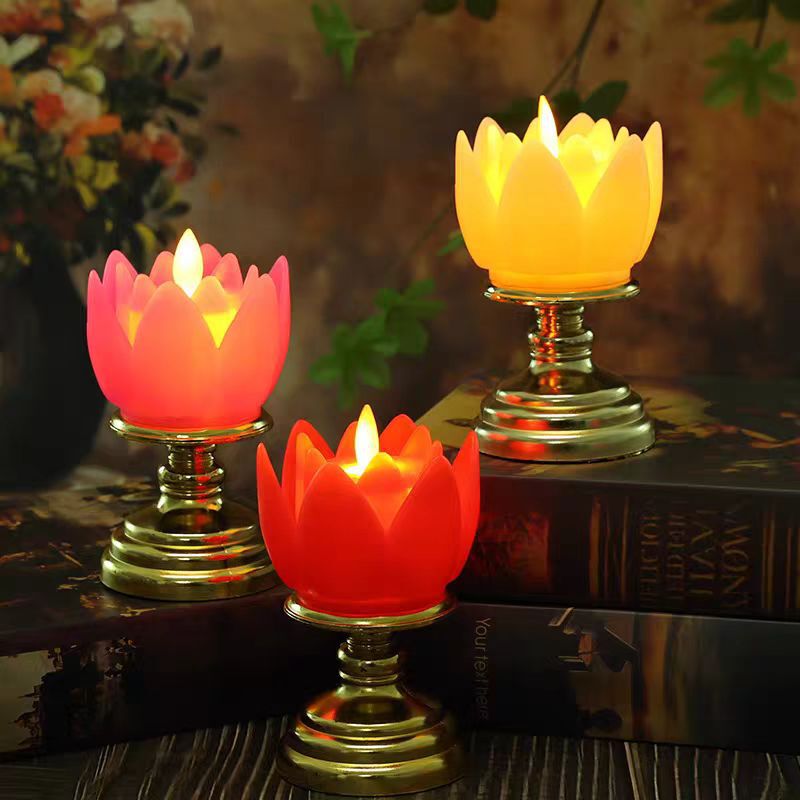 新しい電子ろうそくのプラスチック蓮の花の置物のシミュレーションの揺れ動くLED電子ろうそくの明かりの長い明蓮の花の明かりのカラーランプ|undefined