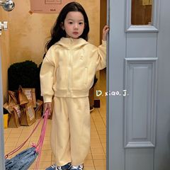 大小卷25春秋新款兒童刺繡連帽衛衣外套男女童衛褲洋氣休閒套裝