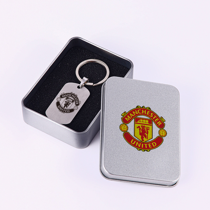 Club de fútbol insignia llavero Barcelona Real Madrid Manchester United AC Milan equipo militar tarjeta caja regalo