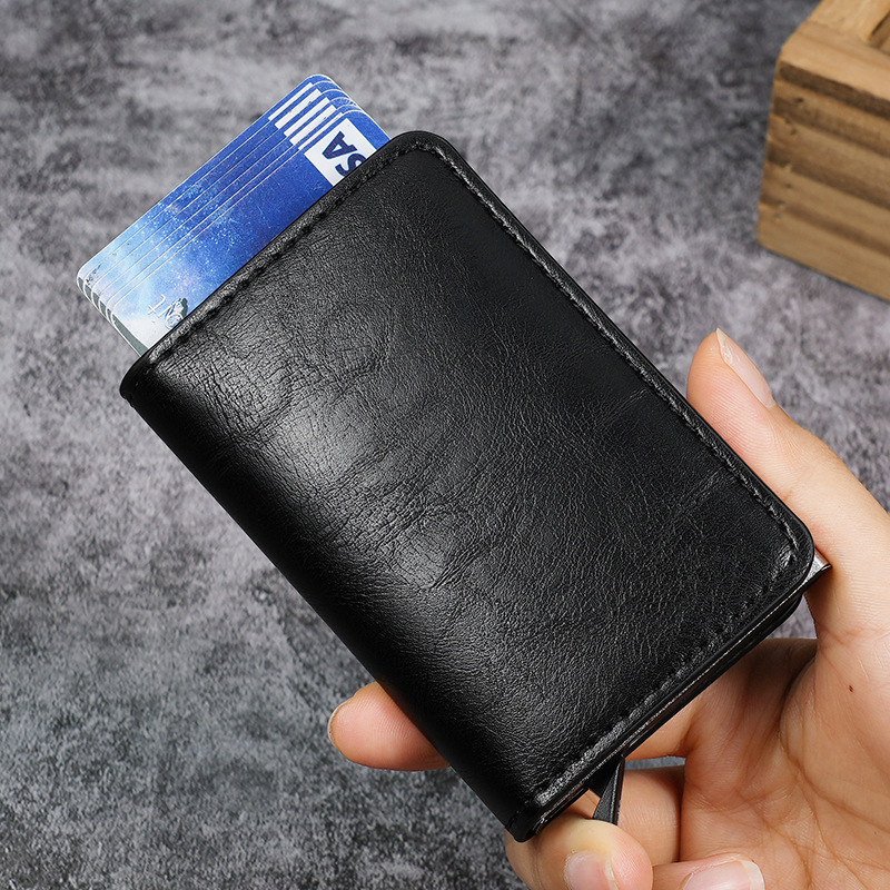 2024 Neue Diebstahlschutzbürste Aluminiumbox Kartentasche Kohlefasermuster Kreditkartenbox Automatisch aufspringende Kartentasche Brieftasche mit mehreren Kartenpositionen_voghion.com