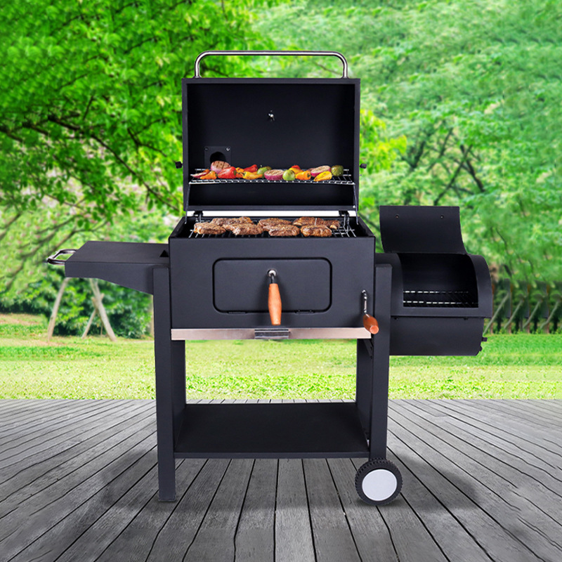 American doble barril madre horno de barbacoa de carbón horno de parrilla de parrilla de parrilla de carbón multifuncional grande horno de parrilla de parrilla de carbón