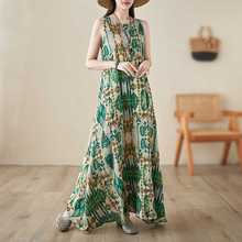 2024实拍新款波西米亚长裙夏季新款加肥加大无袖圆领印花连衣裙