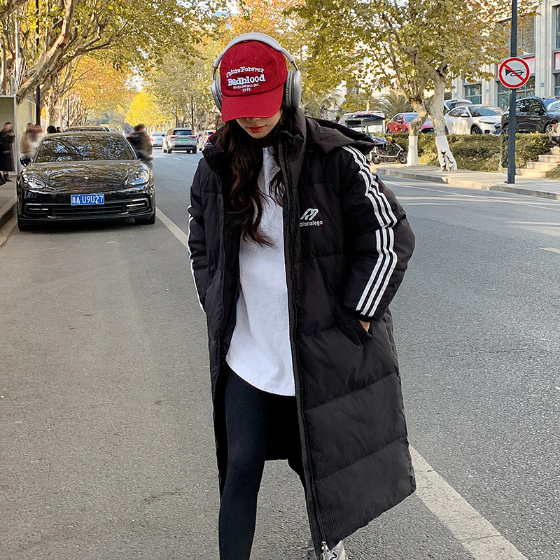Ropa de algodón larga para mujeres de la universidad de invierno 2024 ropa de invierno sobre la rodilla suelta casual personalidad con capuchón abrigo de pluma image 9