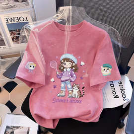 夏季纯棉儿童短袖女童T恤休闲中小童衣服洋气卡通甜美t恤薄款上衣