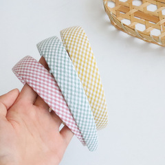 Women's Grid Hair Scrunchie, Everyday Versatile Outing Wide Edge Hair Tying Headband, Fashionable and Fresh, Simple Fabric College Style