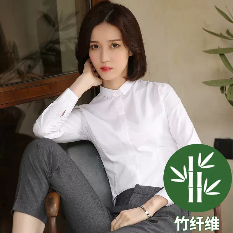 Shufan 竹繊維白シャツ女性の長袖秋と冬のスクエアカラープロフェッショナルフォーマル作業服作業服女性の白シャツ|undefined
