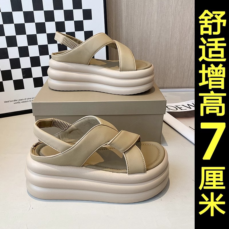 Sandalias romanas para mujeres 2025 verano nuevo estilo de muffin de fondo grueso con altura de moda con falda temperamento universal zapatos de playa