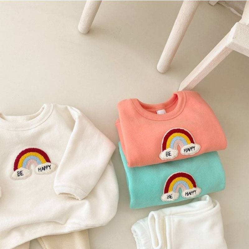 Estilo coreano ins suéter de los hombres y las mujeres engrosada ropa de otoño e invierno 0-2 años de edad Arco Iris bordado suéter de dibujos animados infantil traje de los niños