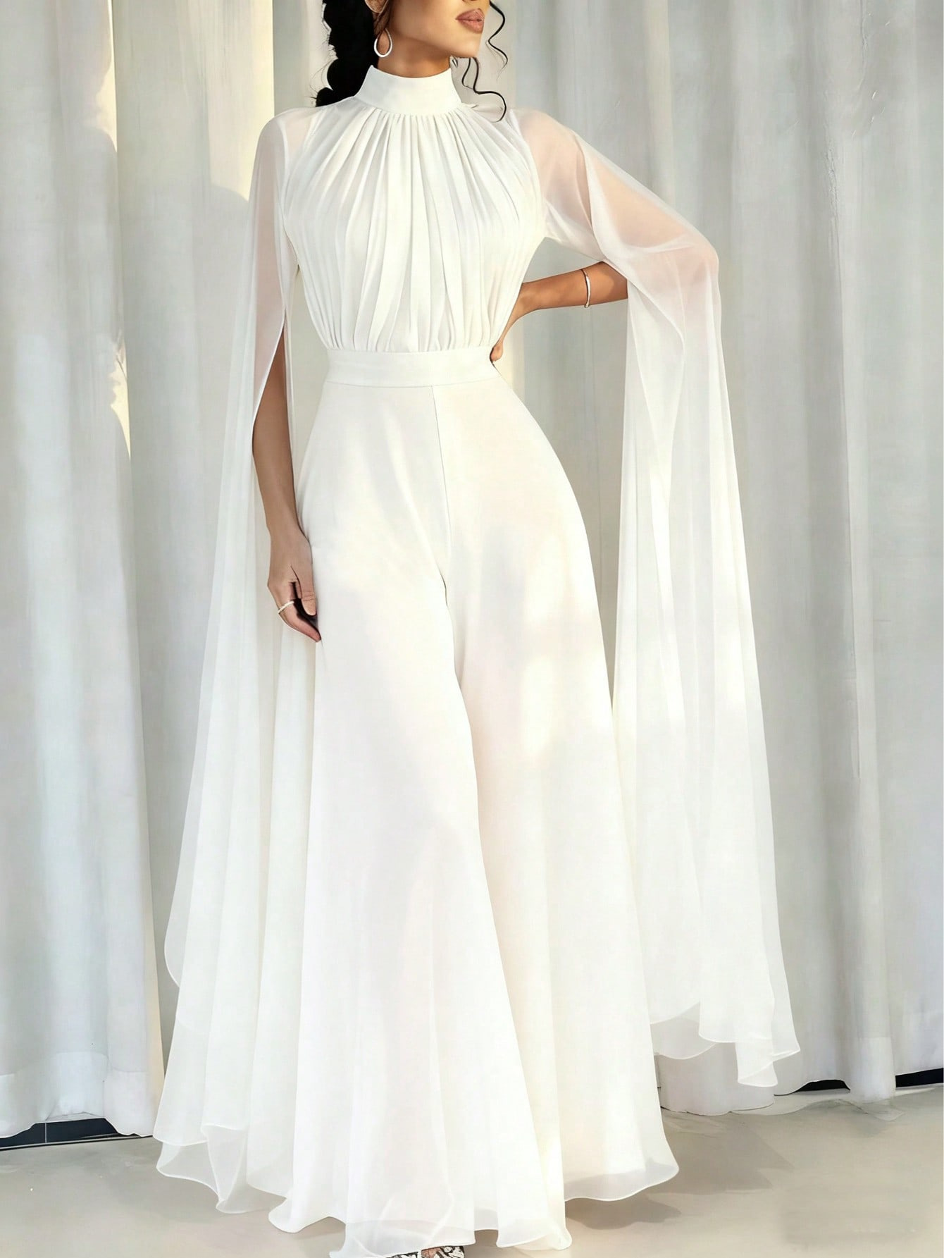 Inventario de verano 2025 nueva estrella europea y americana elegante estilo de chiffon plumsuit vestido y pantalones de piernas anchas image 3