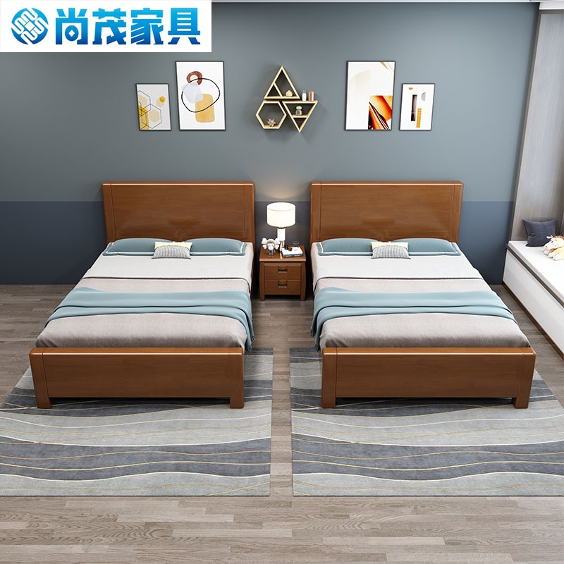 中式实木床橡胶木1米1.2米1.35米1.5m单人床1.8m多尺寸高箱储物床