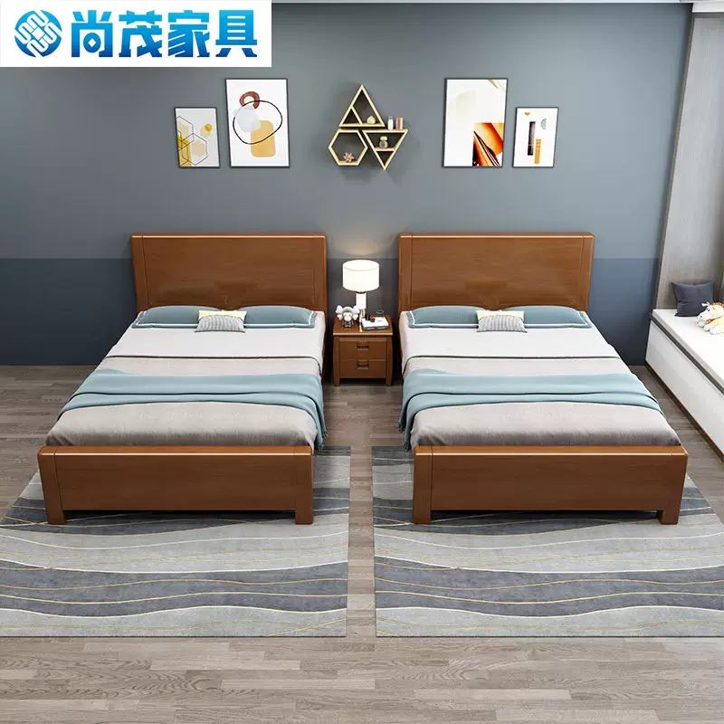 中式实木床橡胶木1米1.2米1.35米1.5m单人床1.8m多尺寸高箱储物床