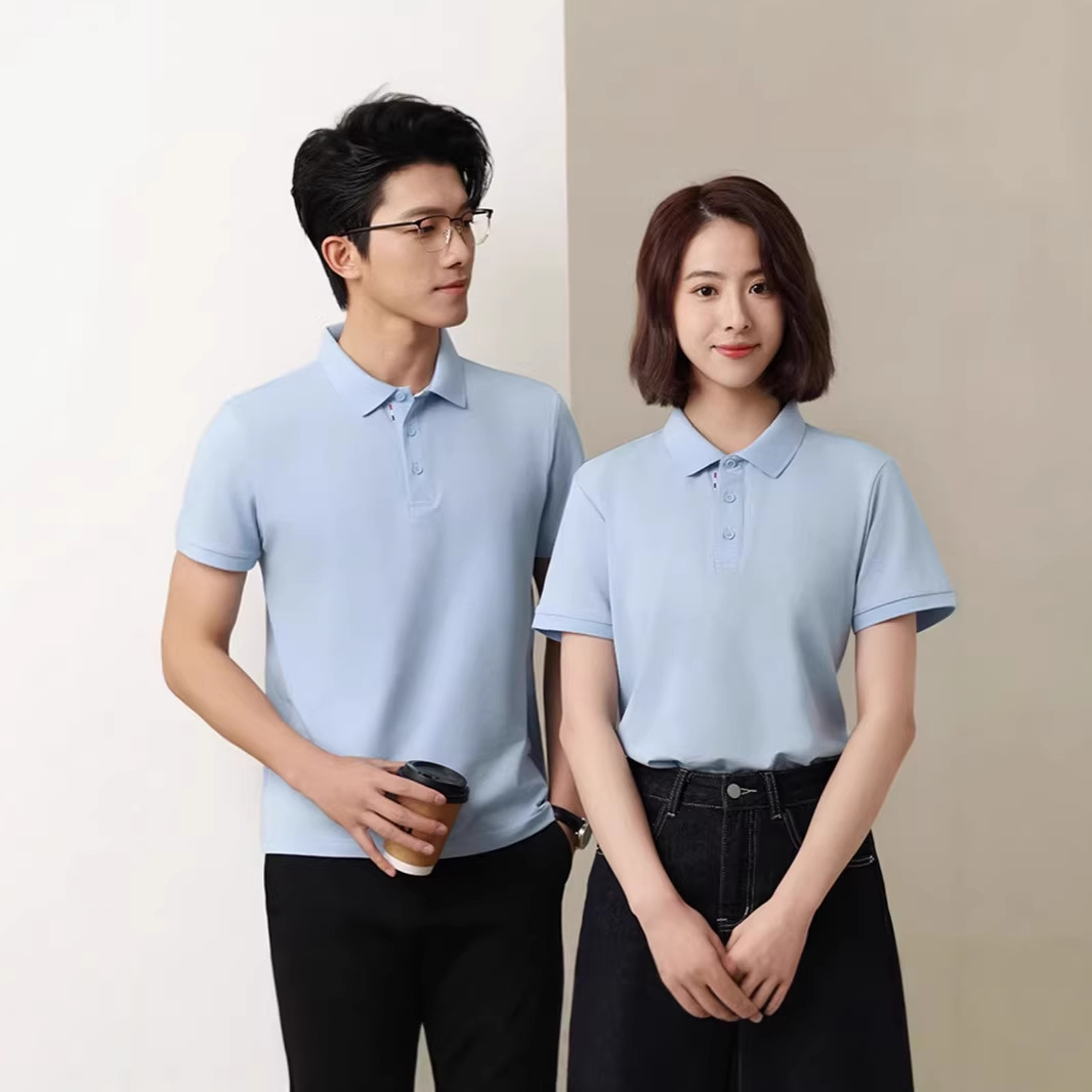 2026夏季新款polo衫工装男女情侣翻领短袖工作服衬衫纯色T恤上衣