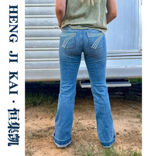 2025年最新爆款跨境亚马逊修身弹力中腰女式弹力刺绣微喇叭牛仔长