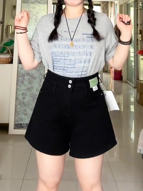 适合胯大腿粗牛仔短裤女夏薄款大码胖mm弹力遮胯显瘦a字阔腿热裤|undefined
