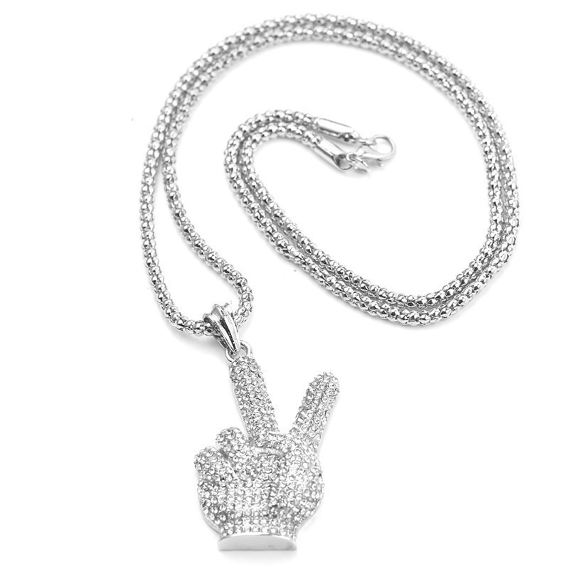 Cross-Border European and American Fashion Brand Necklace Street Victory Gesture Hip-Hop Pendant Hiphop Rap Necklace Cross-Border European and American Fashion Brand Necklace Street Victory Gesture Hip-Hop Pendant Hiphop Rap Necklace