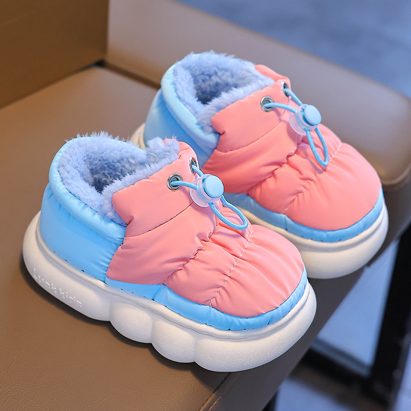 Bolsas de invierno para niños, zapatos de algodón de talón para niños, hombres y mujeres, plumón impermeable para el hogar, calentamiento de piel para niños, zapatos de algodón elásticos