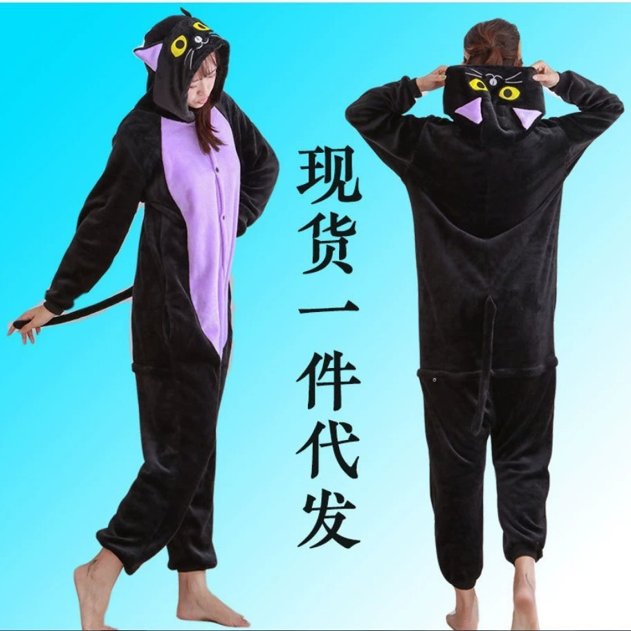 Осенне-зимняя милая пижама-комбинезон в стиле аниме «Полуночный кот», унисекс, для пар, фланелевая домашняя одежда
