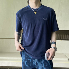オリジナル版DOタオル生地文字刺繍ラウンドネック男女兼用半袖Tシャツトップス
