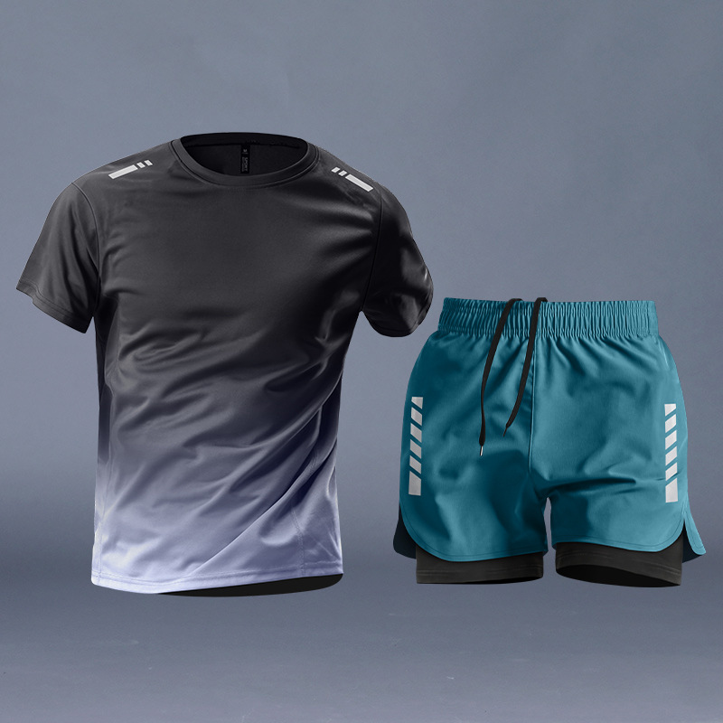 Ropa de fitness para hombres entrenamiento de atletismo de maratón de verano pantalones cortos de mangas cortas equipos especiales de secado rápido