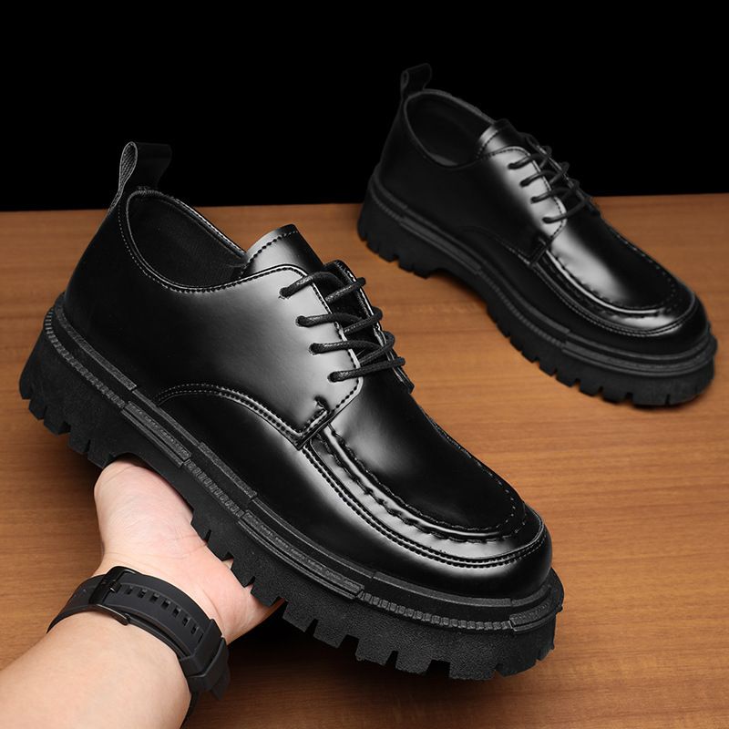 Zapatos de cuero de otoño para hombres Casual Derby vestido de negocios de alto nivel cabeza grande boda novio pies anchos peluqueros estilo de Hong Kong