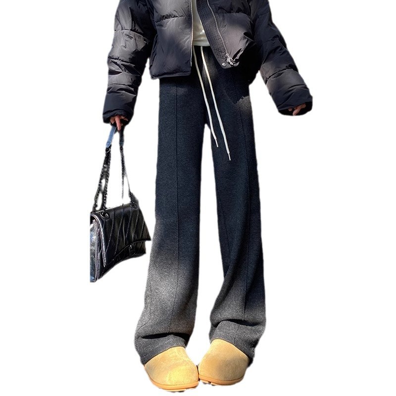 Pantalones de piernas anchas de lana blanca de arroz para mujeres otoño y invierno 2024 cintura alta casual pantalones rectos y estrechos pantalones de traje de herringbone