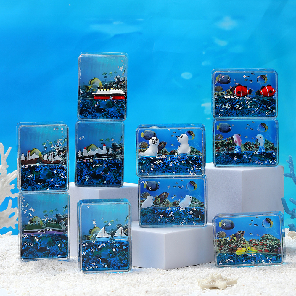 海洋系动物液体入油冰箱贴摆件油滴透明亚克力入油创意工艺小礼品
