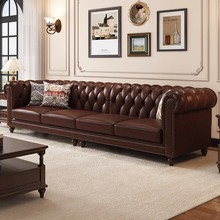 美式真皮沙发别墅组合客厅会所油蜡头层牛皮沙发酒店复古风皮沙发