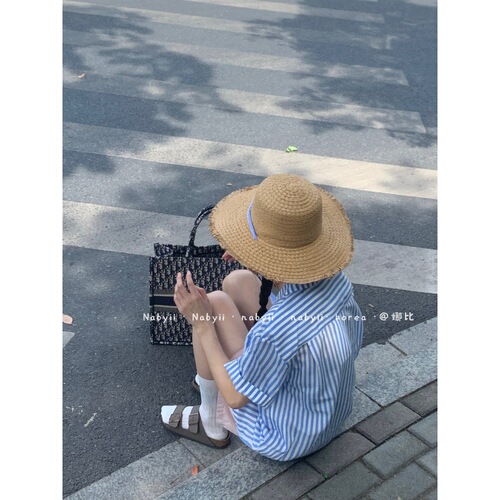 Star Language] French elegant ins Korean style sweet and cute big brim sunshade straw hat seaside vacation beach hat for women summer