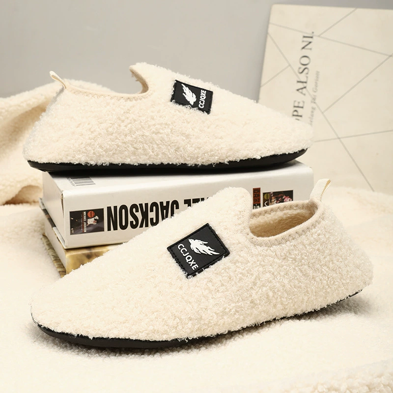 Домашняя хлопчатобумажная обувь для женщин, домашние плюшевые тапочки для зимнего тепла, мужские парные уличные водонепроницаемые хлопчатобумажные тапочки с закрытой спинкой.