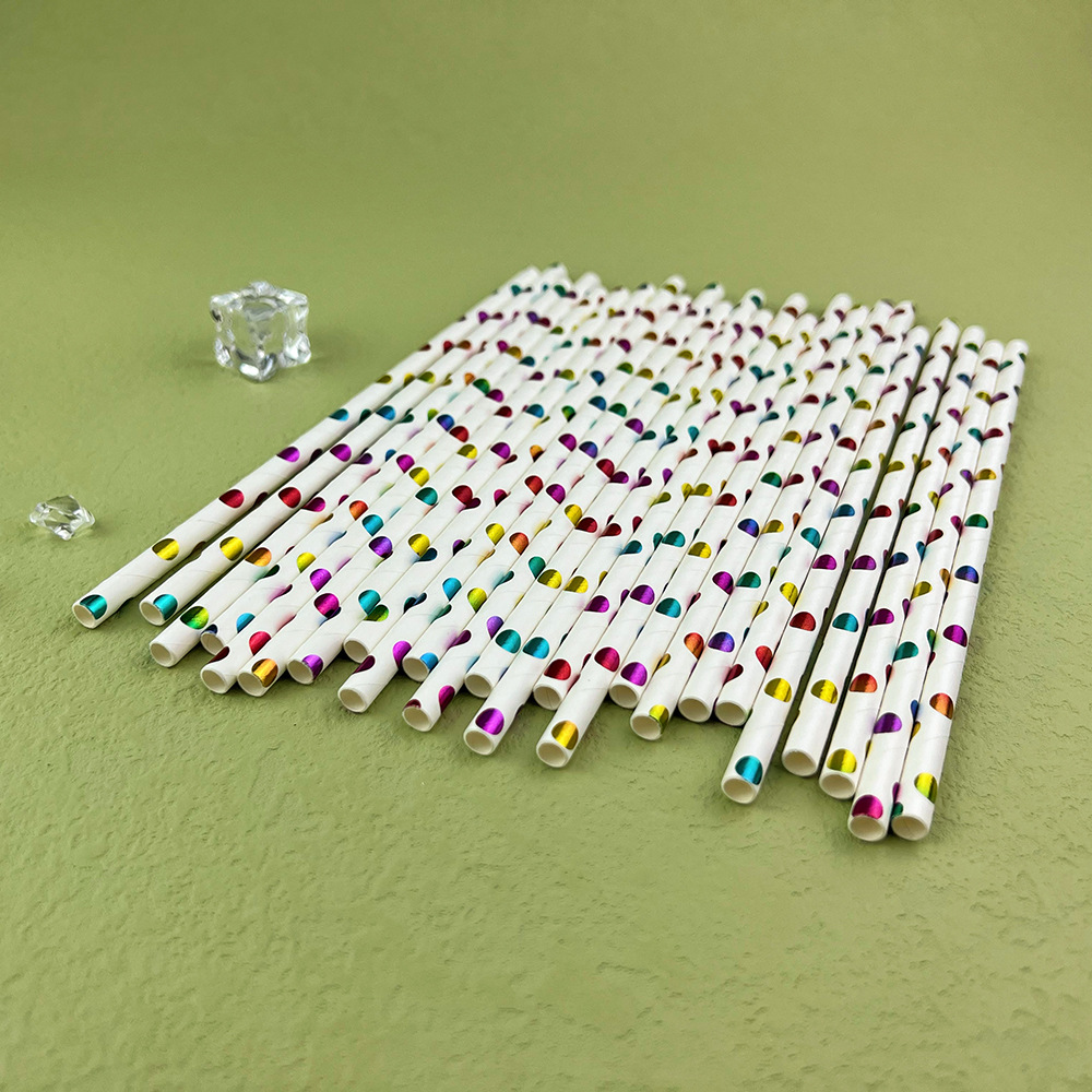 Paja de papel de punto colorido desechable degradable Kraft pastel de papel postre fiesta decoración paja tubo recto tubo de beber