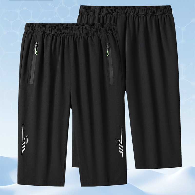 2024 New Ice Silk Quick-drying 7-point Pants Men's Summer Thin Straight Leg Pants plus size Outdoor Casual Sports Shorts
