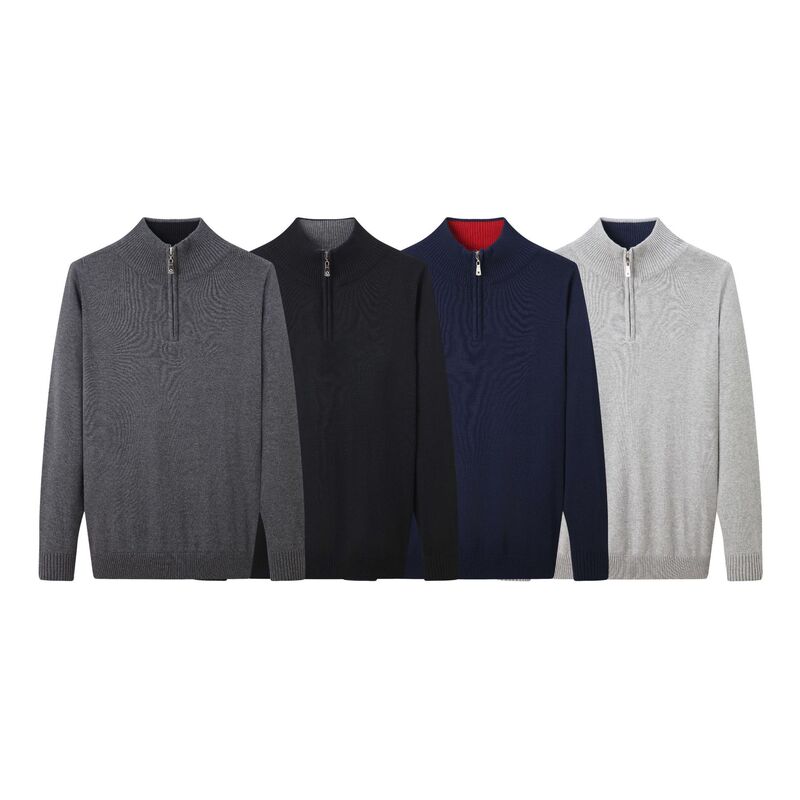 Cross-Border Foreign Trade Autumn and Winter New Crocodile Pattern Men's Sweater with Zipper, Half-High Collar Men's Knitwear, Pure Cotton Thick Sweater Cross-Border Foreign Trade Autumn and Winter New Crocodile Pattern Men's Sweater with Zipper, Half-High Collar Men's Knitwear, Pure Cotton Thick Sweater