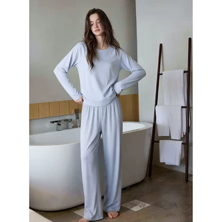 深睡无感长袖长裤月子服套装女缝线外置带胸垫亲肤家居服睡衣睡裤