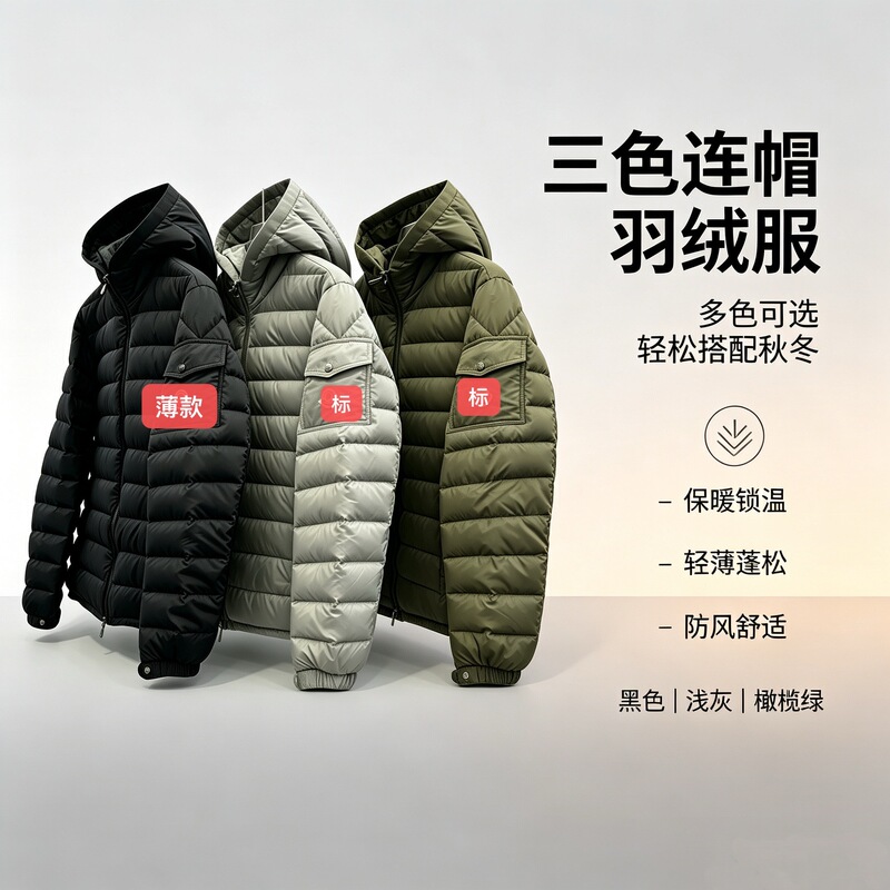 Mengkou down Jacket for Men and Women, Matte Galion Lightweight Hooded Warm Short Jacket, Waterproof Autumn and Winter Coat