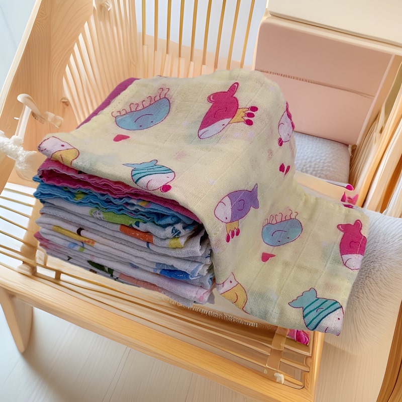 Bamboo Fiber Saliva Towel Ins Gauze Baby Handkerchief Small Square Towel Cartoon Children's Hand Towel 4-Layer Ins Style