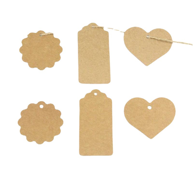 现货 长条爱心波浪圆3款套装牛皮纸吊牌 DIY 烘焙礼物 留言 标签