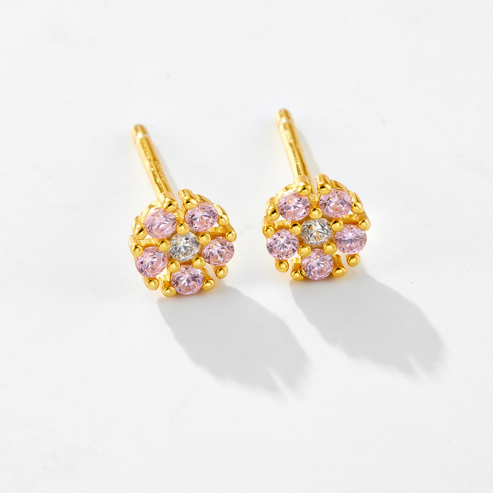 1 Pair IG Style Shiny Flower Plating Inlay Sterling Silver Zircon 18K Gold Plated Ear Studs display picture 4