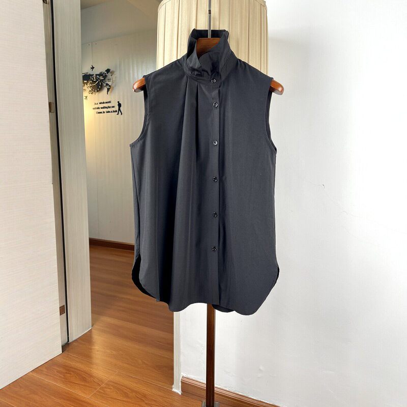 Lotus Leaf Collar Sleeveless Shirt for Women, Summer Thin Style, Stylish Diagonal Collar, Straight-Cut Slimming Cotton Tank Top