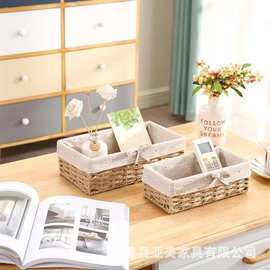 跨境藤编收纳盒桌面杂物零储物筐化妆品香水储物篮遥控器干果盒