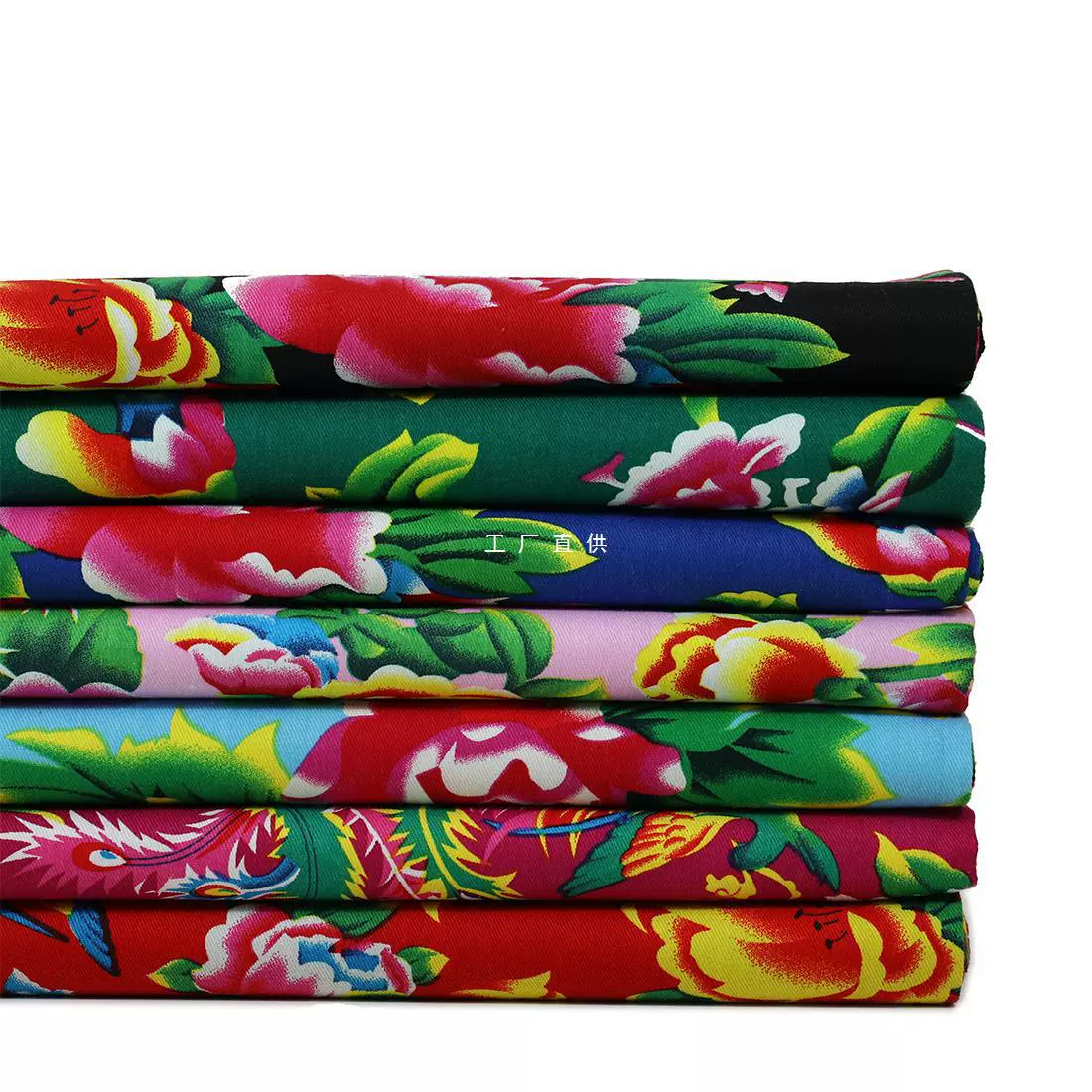 布料面料窗帘东北大花布加厚斜纹老土布老被面七色凤凰牡丹