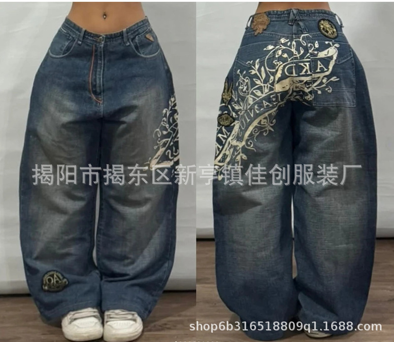 アメリカのレトロ個性的な街頭刺繍ジーパン|undefined