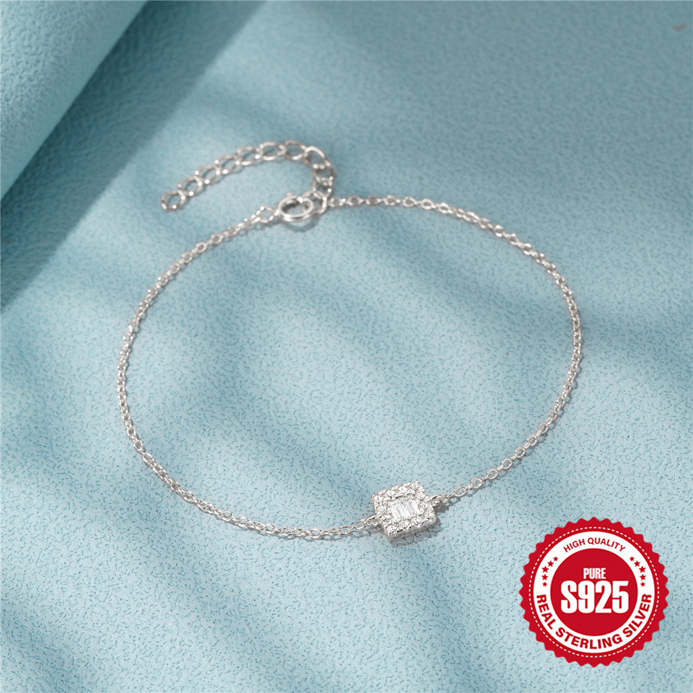 10g Weight Zircon Inlay Material Bracelets Classification 1 Piece Quantity Casual, Daily Occasion 925 Sterling Silver Material Square, Solid Color Pattern Women's Gender Plating, Inlay Design Simple Style Style 925 Sterling Silver Bracelets Simple Style 2