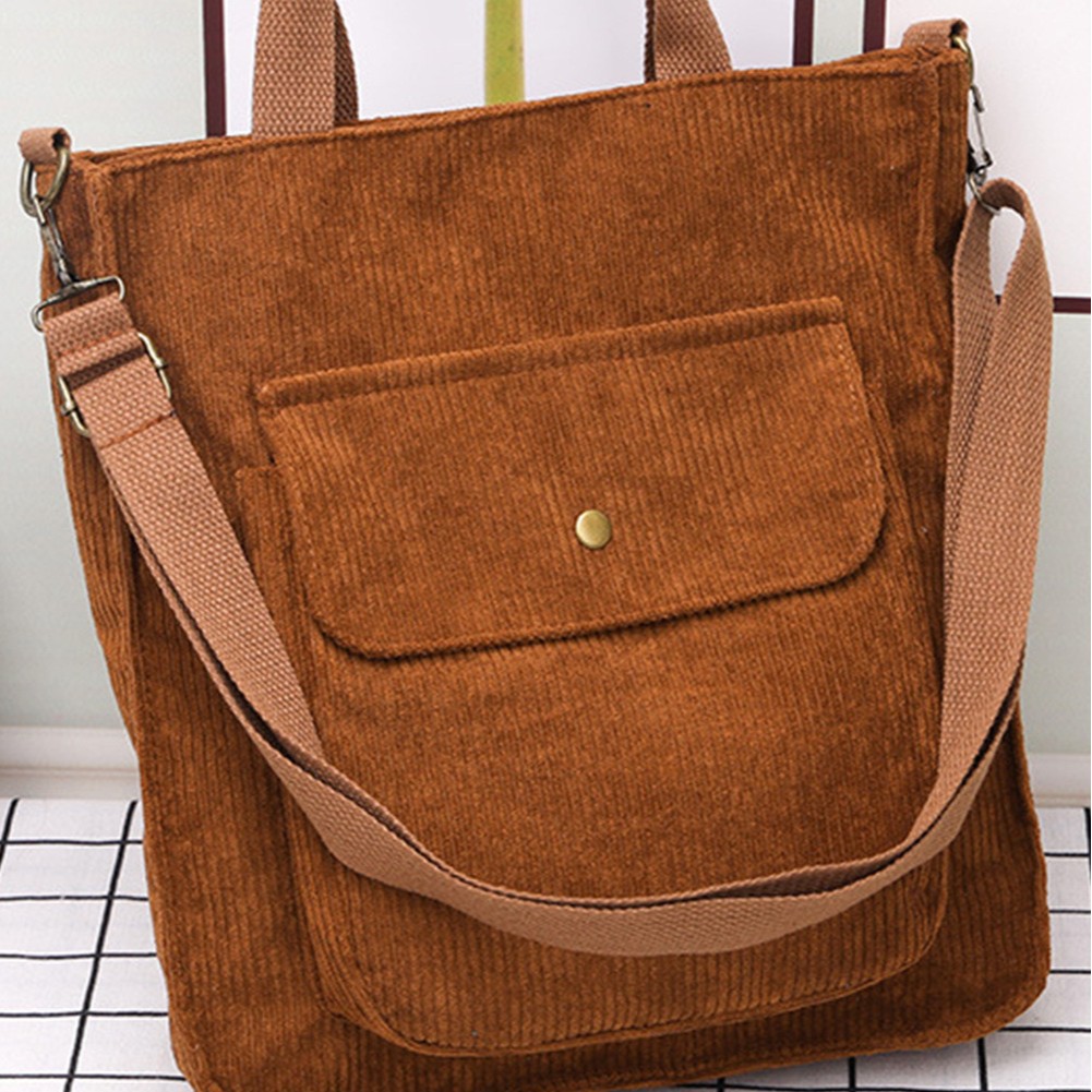 跨境包包2025新款灯芯绒手提袋简约学生简约文艺大容量复古单肩