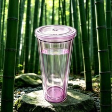 短途出行便携双层塑料吸管杯 450 毫升平盖大孔随身装冰水温水水