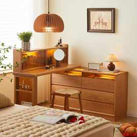 北欧全实木樱桃木梳妆台斗柜一体简约日式可移动卧室化妆桌收纳柜